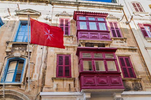 Typical Maltese balconies (gallarija) in Birgu town, Malta photo