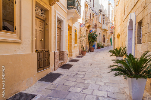 Typical narrow street in Birgu town  Malta