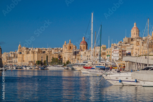 Boats in a harbor of Birgu town, Malta