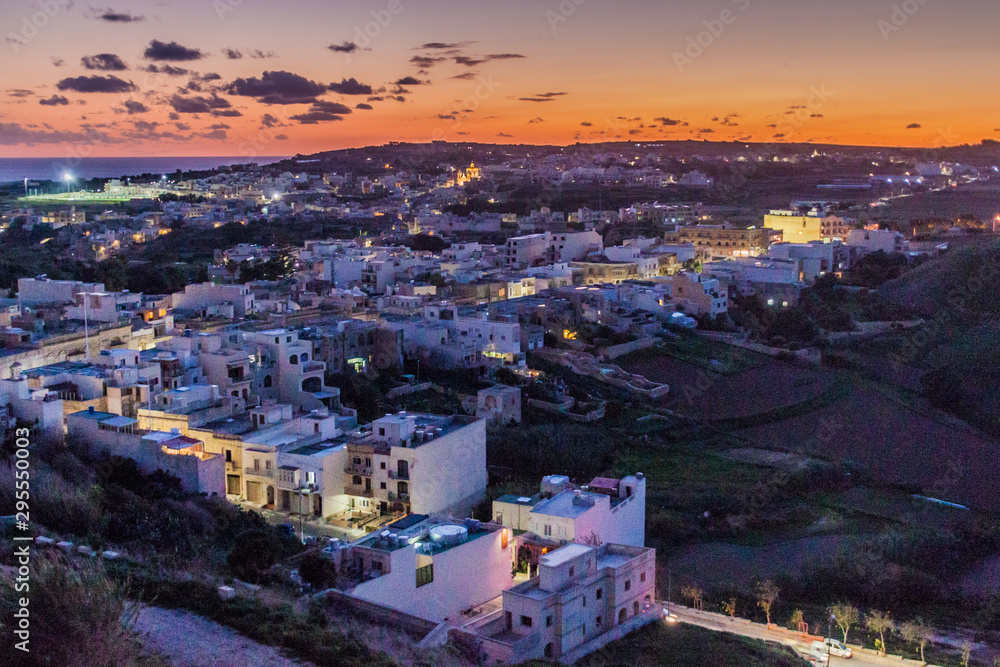 Evening aerial view of Victoria, Gozo Island, Malta