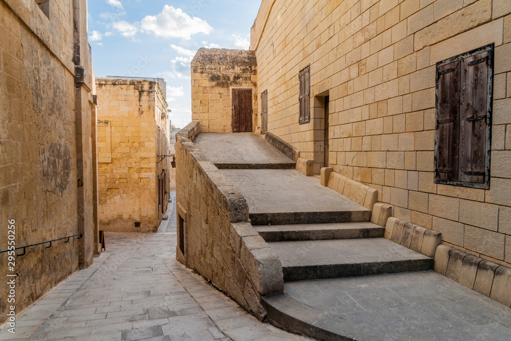 Narrow streets in the fortified city Mdina in the Northern Region of Malta