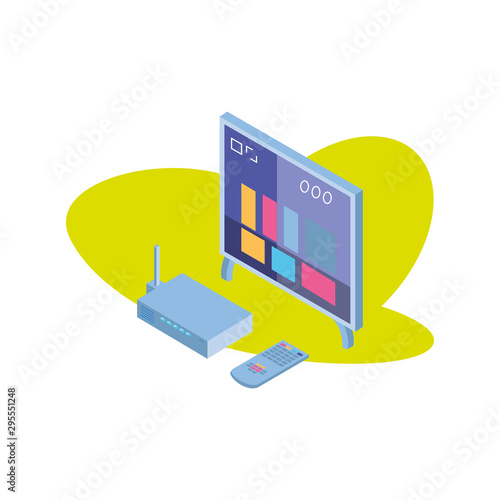 tv screen with remote control and wireless router