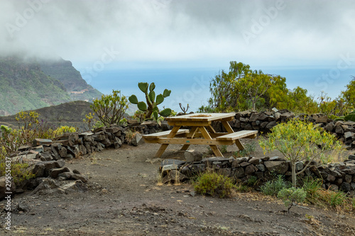 Parque Natural Majona. Northeastern part of La Gomera Island. Old volcanic mountains covered by green grass, thickets of relic laurels and heather on steep slopes. Canary Islands, Spain