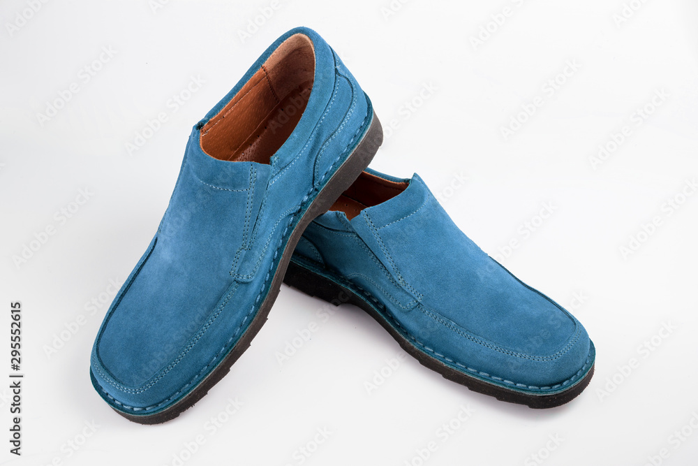pair of blue shoes isolated on white background, top view. pair of blue shoes isolated on white background, top view.