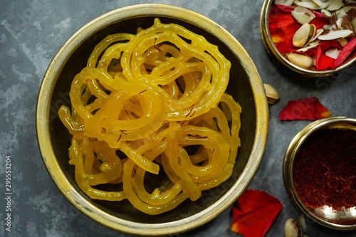 Jalebi / Jilebi - Popular Indian Pakistani sweet made during Diwali festival, selective focus photo