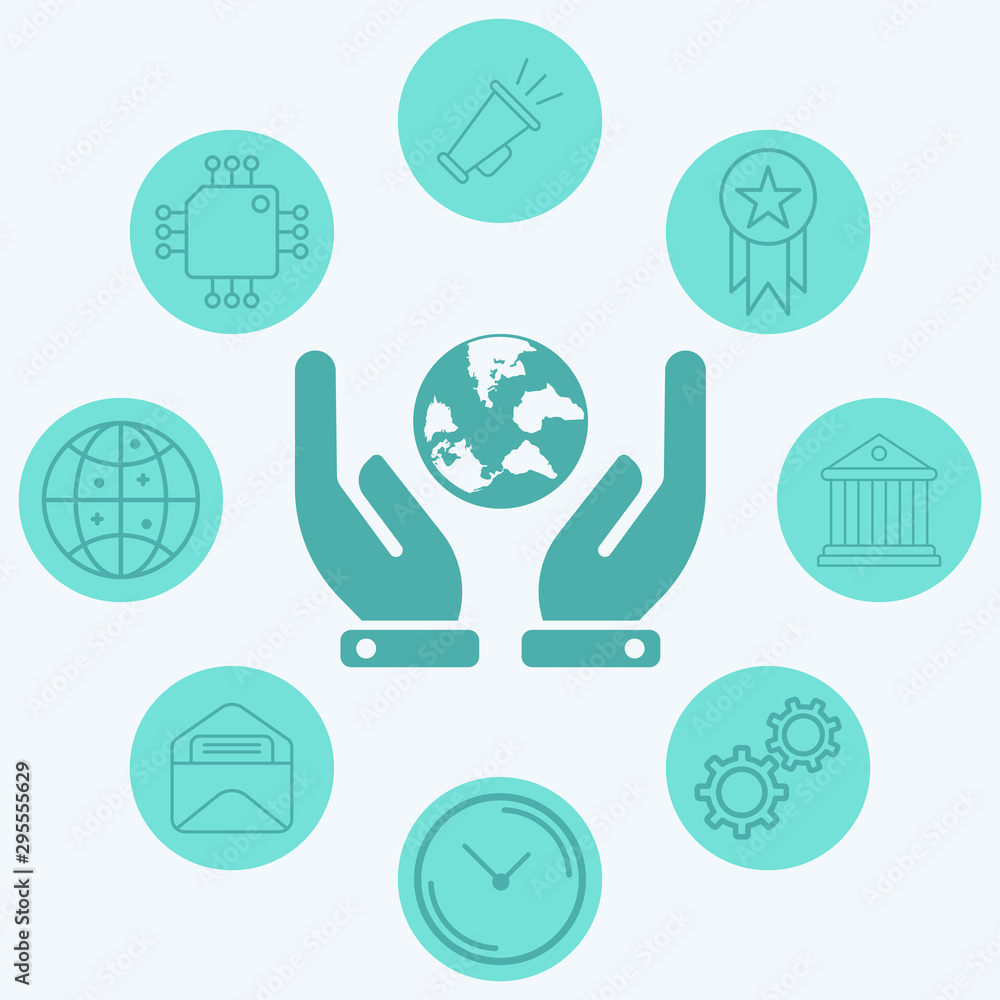 Hand with globe vector icon sign symbol Hand with globe vector icon sign symbol