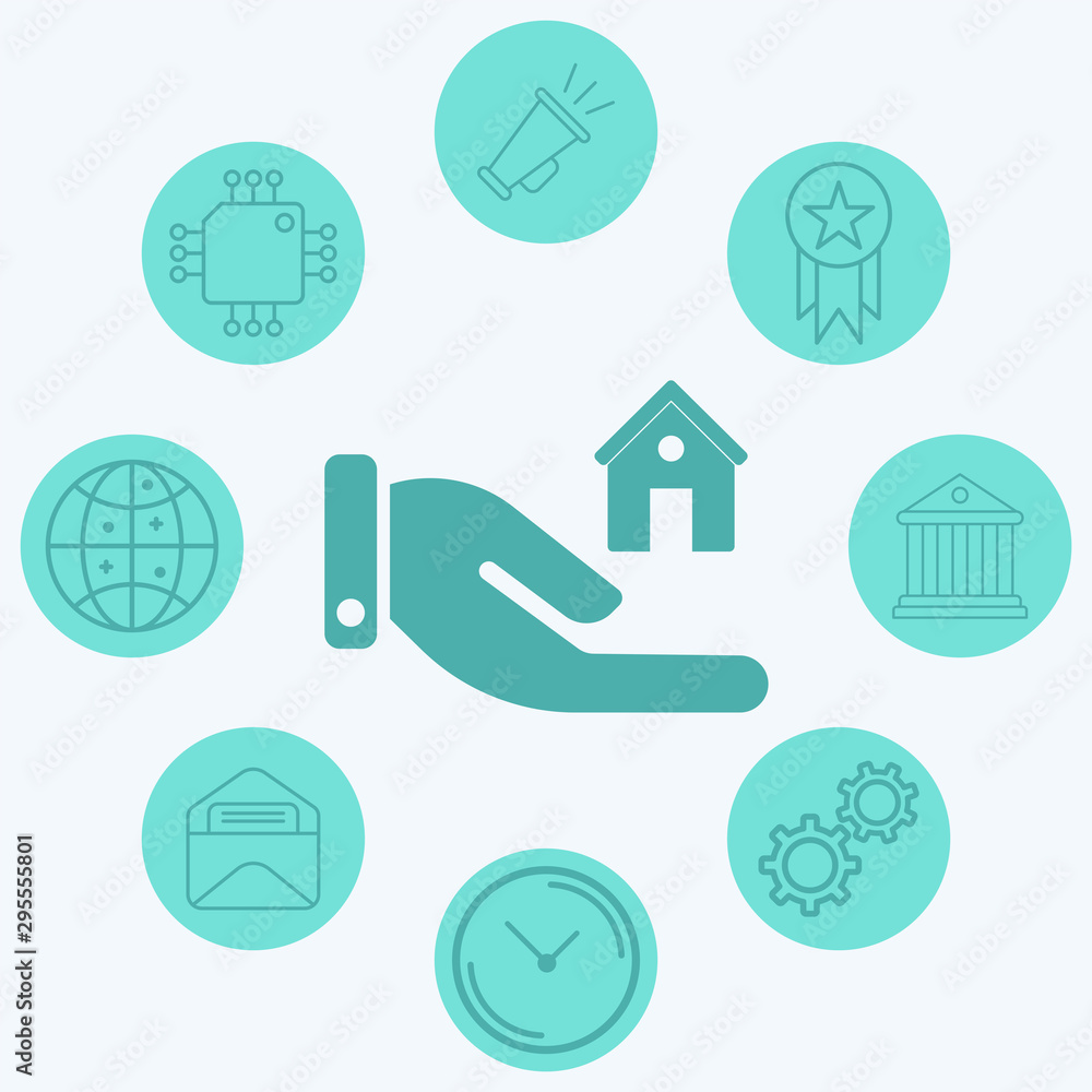 Hand with home vector icon sign symbol Hand with home vector icon sign symbol