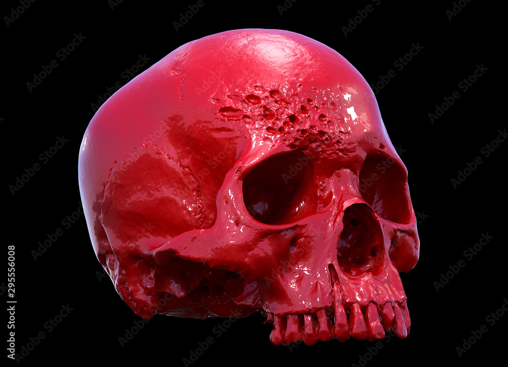 Obraz premium Human skull on Rich Colors a Black Background. The concept of death, horror. A symbol of spooky Halloween. October 31, Сoven, holiday, Graphic resources. 3d rendering illustration. 