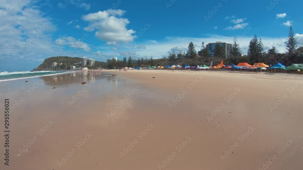 Burleigh Beach Tents.Sea Tide Waves & Ocean View.Popular Seaside Holiday Destination Burleigh Beach Tents.Sea Tide Waves & Ocean View.Popular Seaside Holiday Destination