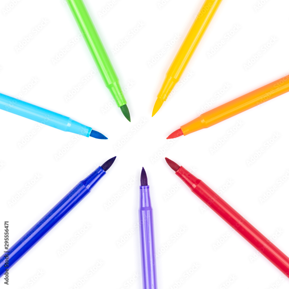 Flat lay composition with markers on white background. Rainbow. Palette Flat lay composition with markers on white background. Rainbow. Palette