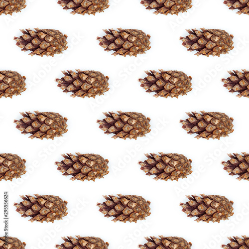 Fir tree cone on a white background abstract seamless pattern. Christmas, decoration, holiday, party, winter, xmas, celebration, conifer, decorative, merry, new