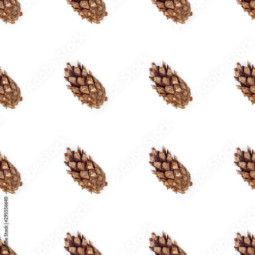 Fir tree cone on a white background abstract seamless pattern. Christmas  decoration  holiday  party  winter  xmas  celebration  conifer  decorative  merry  new