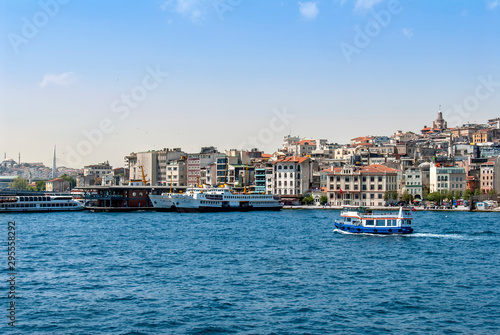 Istanbul, Turkey, 29 June 2019: Karakoy Galata Port and city ​​lines ships. © Kayihan