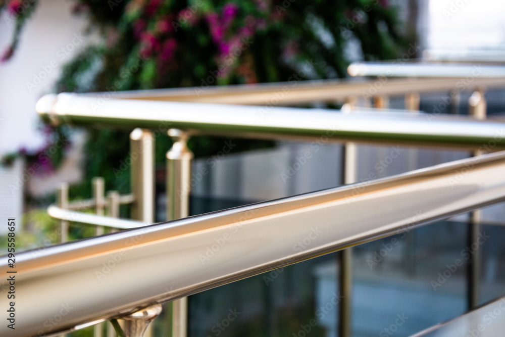 Metal railings and glass wall Metal railings and glass wall