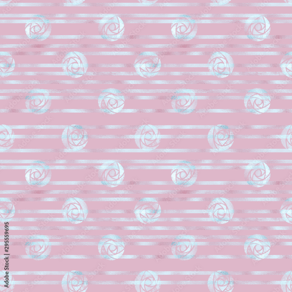 Seamless delicate pink pattern with foil stripes and roses Seamless delicate pink pattern with foil stripes and roses