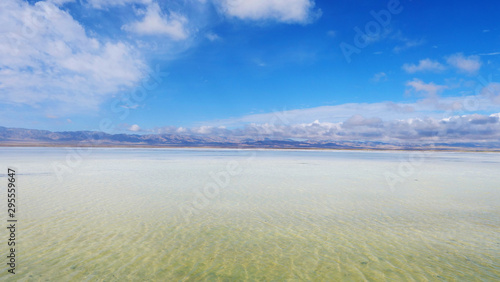Majestic beautiful landscape of Caka salt lake in Qinghai China photo