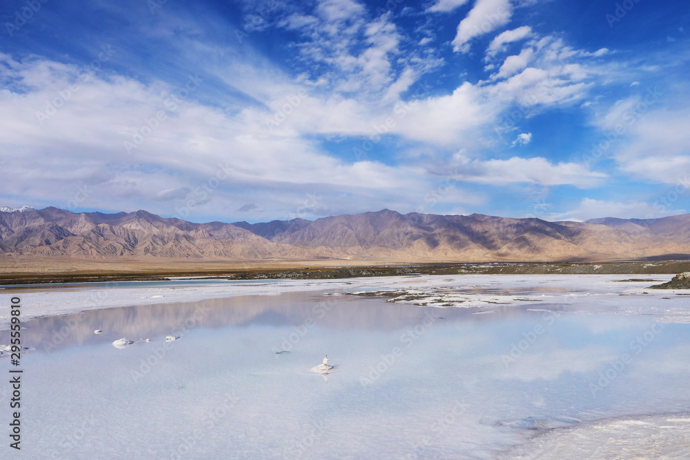 Beautiful nature landscape view of Emerald Salt Lake in Qinghai China Beautiful nature landscape view of Emerald Salt Lake in Qinghai China