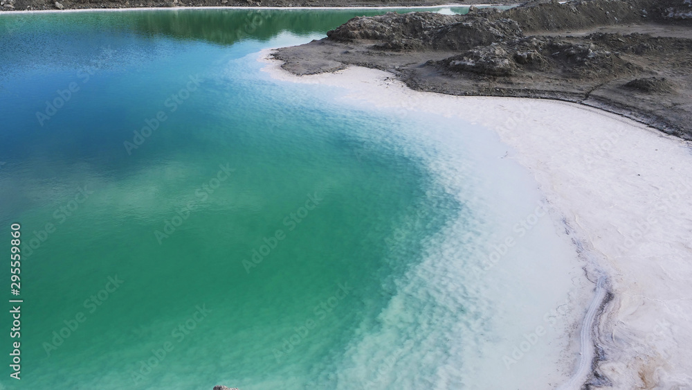 Beautiful nature landscape view of Emerald Salt Lake in Qinghai China