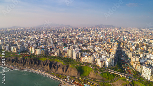 Aerial view of Lima city from Miraflores at afternoon