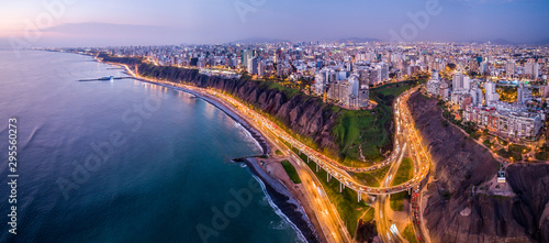 Aerial view of Lima city from Miraflores at blue time. photo