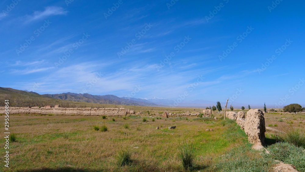 Landscape view of desert small town, a filming location in Gansu China Landscape view of desert small town, a filming location in Gansu China
