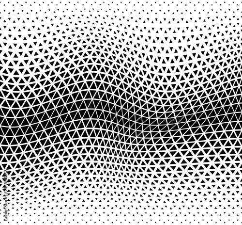 Abstract monochrome wavy background with triangles. Vector halftone teexture.