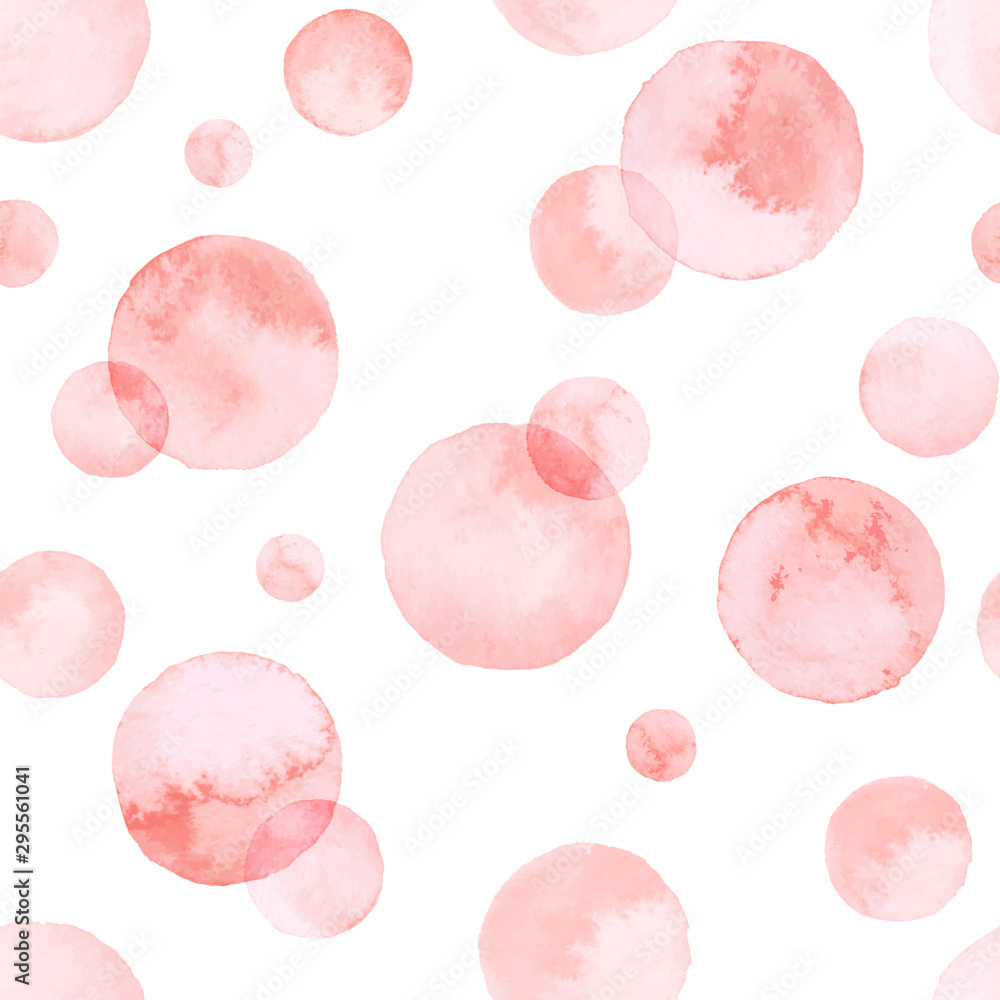Watercolor pink bubbles seamless pattern. Vector abstract background.