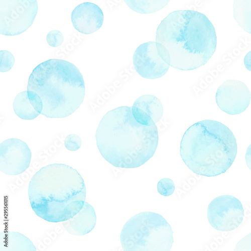 Watercolor blue bubbles seamless pattern. Vector abstract background.