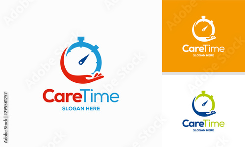 Care Time logo designs concept vector, Hand and stopwatch logo template, symbol, icon