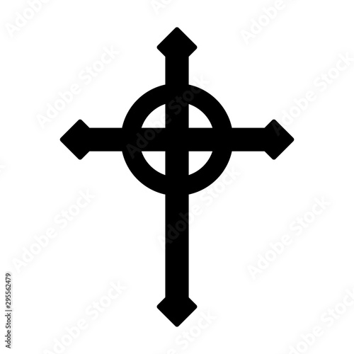 Ringed Celtic or Gothic Christian cross with nimbus ring flat vector icon for religion apps and websites