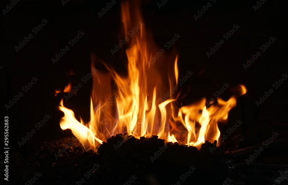 burning fire flame on the black background burning fire flame on the black background