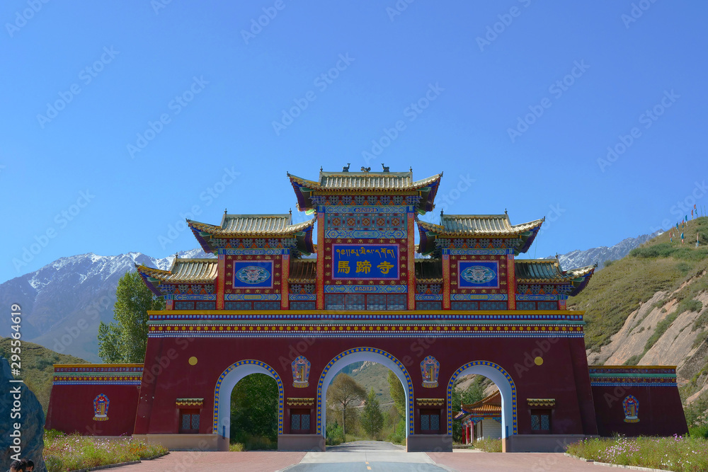 Anticent traditional architecture of Mati Temple in Zhangye Gansu China. Chinese translation : Mati temple.