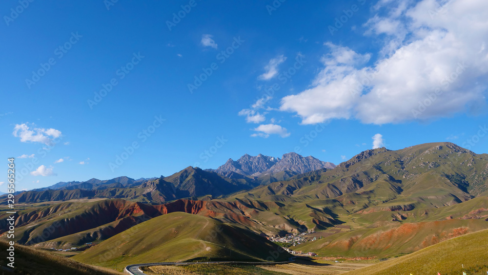 Beautiful nature landscape veiw of The Qilian Mountain Scenic Area Mount Drow in Qinghai China.