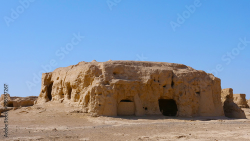 Landscape view of the Ruins of Jiaohe Lying in Xinjiang Province China.