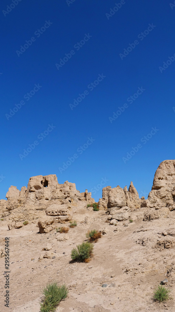 Landscape view of the Ruins of Jiaohe Lying in Xinjiang Province China.