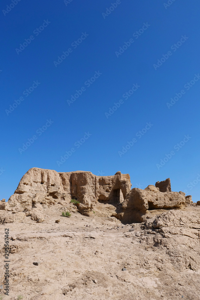 Landscape view of the Ruins of Jiaohe Lying in Xinjiang Province China.