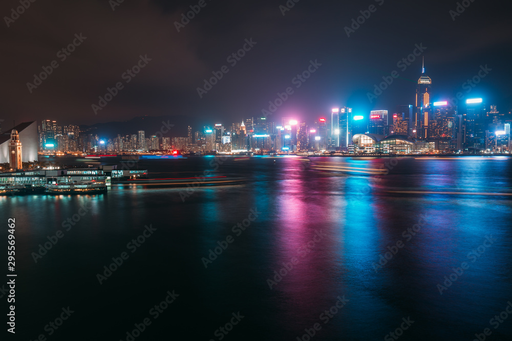Hong Kong cityscape at night. View From Victoria Harbour Hong Kong cityscape at night. View From Victoria Harbour
