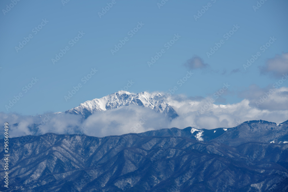Snowy mountains with cloud and sky