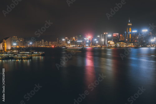 Hong Kong cityscape at night. View From Victoria Harbour