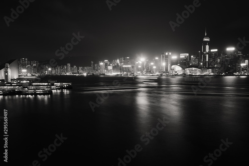 Hong Kong cityscape at night. View From Victoria Harbour