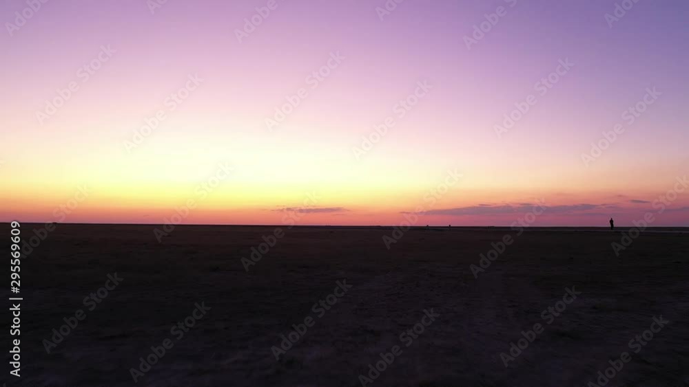 Plains Sunset Man Walking Alone Low Fly Plains Sunset Man Walking Alone Low Fly