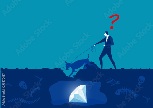 businessman with dog dig discovery diamond vector
