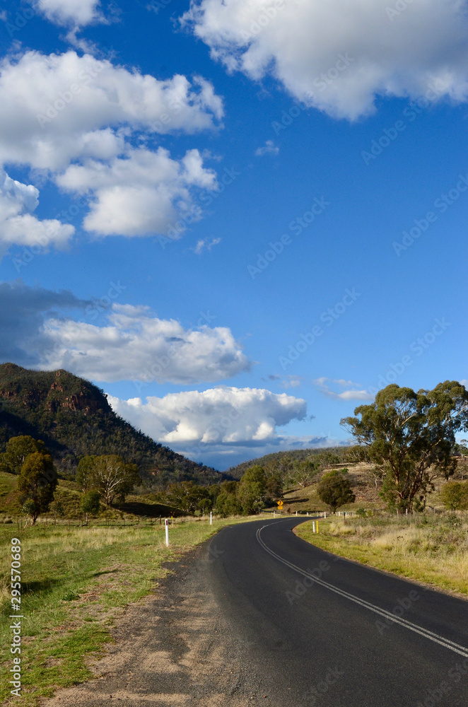 A view of the road going through the Warrumbungle Ranges in western New South Wales.