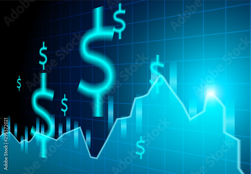 Finance Stock market. Candle stick graph chart of stock market investment trading .dollar signs on blue background. Vector. illustration.