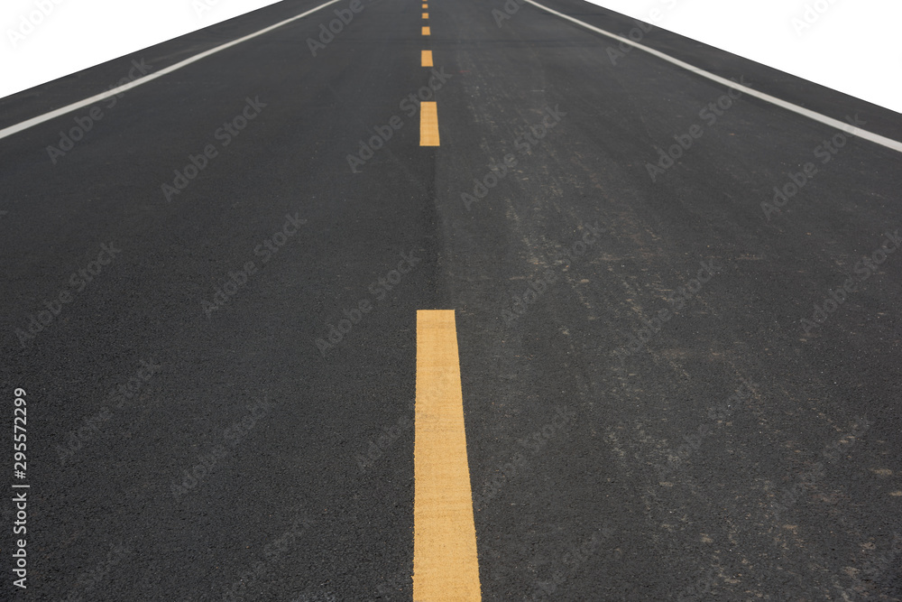 Urban road asphalt pavement perspective view isolated on white background
