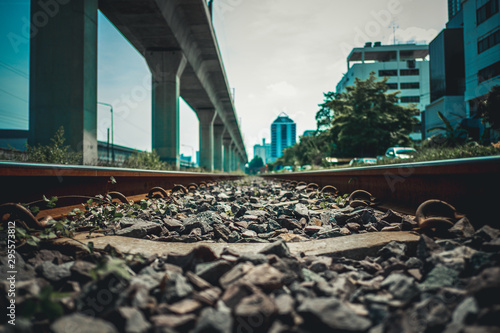 Railroad tracks in the city photo