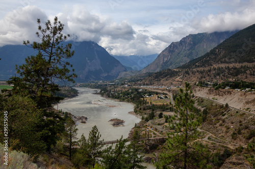 Beautiful View of a small Town  Lillooet  during a sunny and cloudy summer day. Located in the Interior British Columbia  Canada.