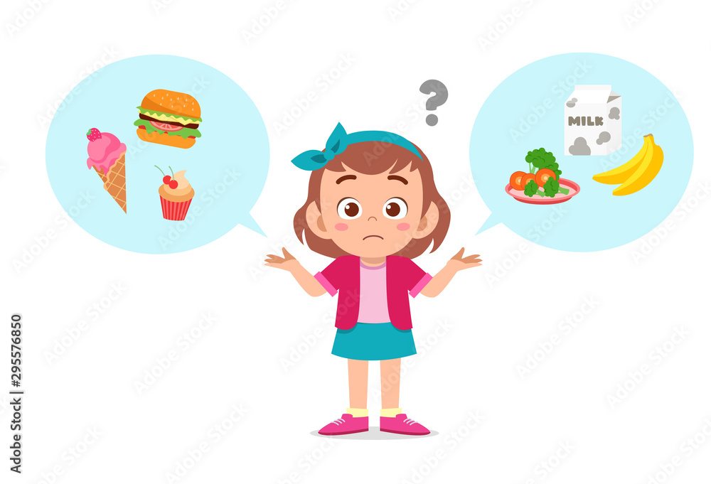happy cute kid girl think choose food happy cute kid girl think choose food