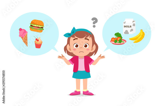 happy cute kid girl think choose food