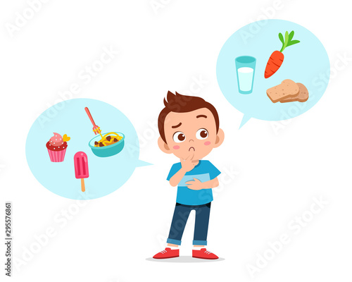 happy cute kid boy think choose food